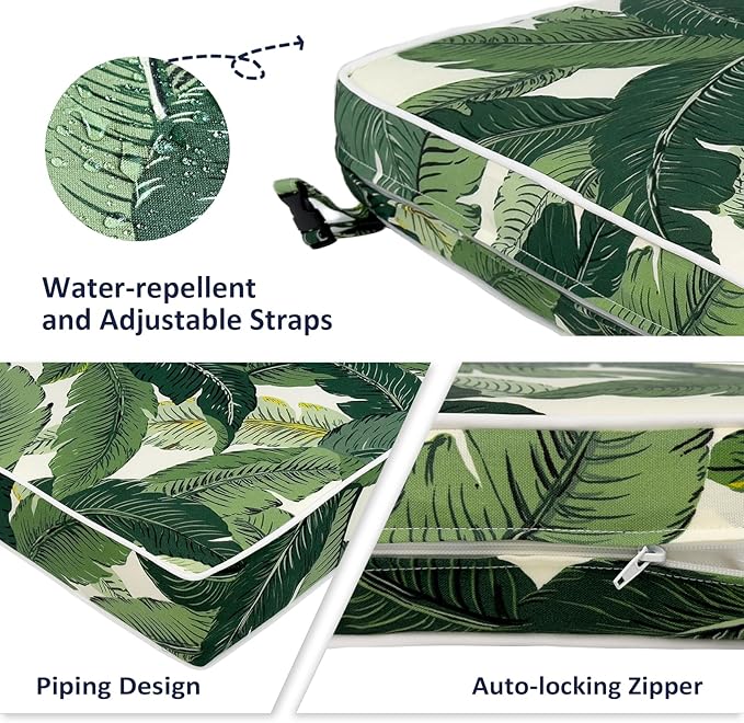 Outdoor Chair Cushions 22x22x3 Inch, Patio Seat Cushion Furniture Swing Set of 2, Water Repellent Chairs Wicker Cushion Pads with Couch Sofa in Garden, Swaying Palms Green