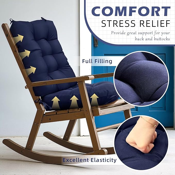 1 Pack Outdoor Rocking Chair Cushion Wicker Chair Cushion with Ties Overstuffed Seat Pad for Patio Porch Rocker Chair Red