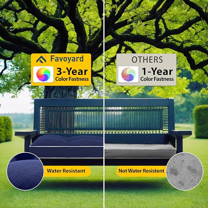 Favoyard Indoor/Outdoor Bench Cushion 42 x 16 Inch Waterproof & 3-Year Fade-Resistant Patio Furniture Cushions for Garden Porch Swing Chair Tufted Pad for Sofa Couch Seat with Ties, Blue