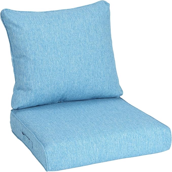 Aoodor 24" x 24" Patio Deep Seat Cushion Set, Water Resistant & Fade Resistant Outdoor Furniture Cushions with Adjustable Straps for Patio, Deck, Garden, Lake Blue