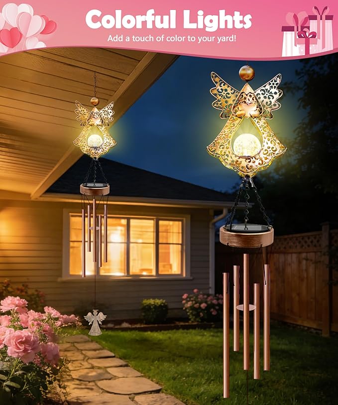 Wind Chimes Outdoor Indoor Decor: Melodious Valentines Day Gifts for Her Wife Women Mom Grandma Birthday - Weatherproof Metal Outdoor Decor Easy Hanging for Garden Patio Tree Window Memorial