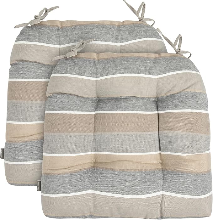 FUNHOME Outdoor Chair Cushions 19 x19 Inch,Water Resistant Tufted Seat Cushions 19",Reversible,Weather Resistant,Rounded Back Wicker Chair Cushion for Patio Garden Furniture(Gray Stripe)