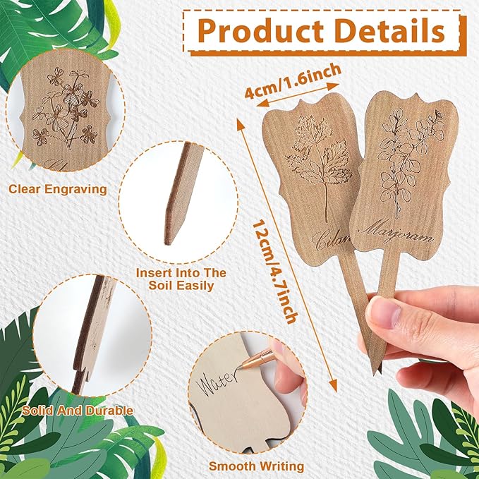 36Pcs Wooden Plant Markers Garden Labels Stakes Plant Herb Tags Sign Nursery Plant Tags with Printed Herb Name Gardener Gifts for Indoor Outdoor Garden Supplies Potted Herb Flower 12 Styles