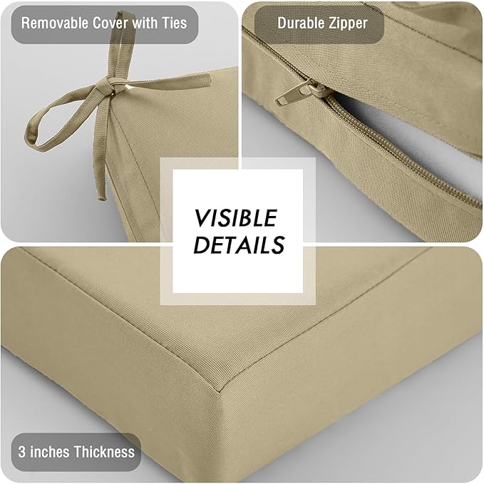 idee-home Outdoor Chair Cushions Set of 2, Waterproof Outdoor Seat Cushions for Patio Furniture, Outside Replacement Chair Pad with Ties for Lawn Deck Porch, 19 x 19