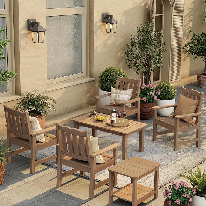 Stoog 3-Piece All-Weather Garden Chairs Set of 2 with Table, Outdoor Dining Chair with 400 lbs Weight Capacity, Patio Bistro Set for Porch, Backyard, Lawn and Deck, Teak