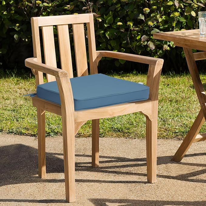 GUEGLSA Patio Seat Cushions 18 inch,Waterproof Square Chair Pad with Ties,18''x18'' Indoor Outdoor Chair Cushion for Garden Furniture,Set of 2,Blue
