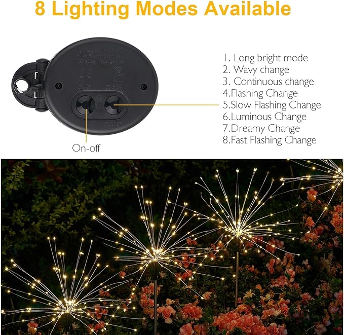 SUNNEST Solar Lights Outdoor, 150 LEDs with 8 Modes Solar Garden Lights for Christmas Outside Fairy Firework Decorative,Solar Powered for Yard Pathway Flowerbed Planter Balcony Patio Decor(2 Packs)