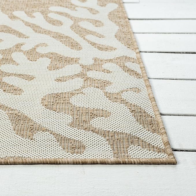 LR Home 5x7 Indoor/Outdoor Area Rug for Home Decor | Floral Carpet Suitable for Living Room, Bedroom, Playroom, Patio, Garden | Nautical Farmhouse Rug | Ivory/Beige