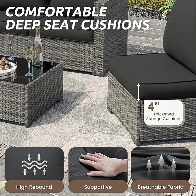 Amopatio Outdoor Chair Cushions 22.5"× 20.3" × 4", Set of 4 with Removable Cover, Waterproof & Fade Resistant seat Cushions for Patio Furniture, Black