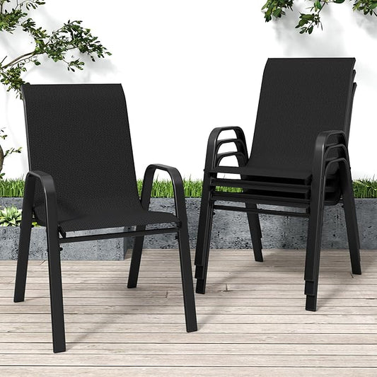Patio Chairs Set of 4, Stackable Outdoor Dining Chairs for All Weather Textilene Fabric & Metal Frame, Outdoor Chairs Set for Backyard Deck Garden