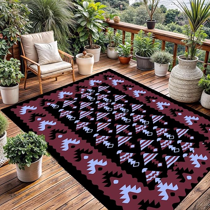 WILDROOTS 5x8 Feet Mushroom Umbrella Plastic Outdoor Rug, Stain Resistant Waterproof Reversible Outdoor Patio Rug, Fade Resistant Camping Rug