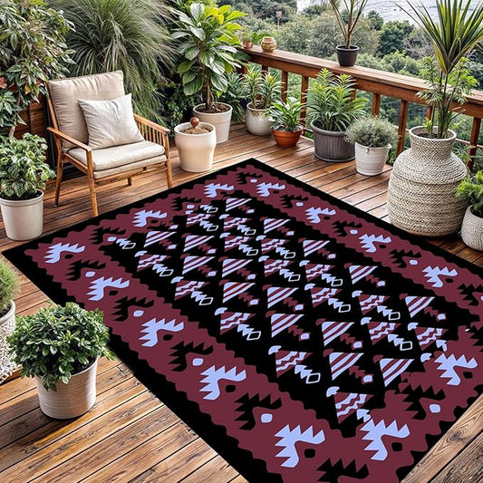 WILDROOTS 5x8 Feet Mushroom Umbrella Plastic Outdoor Rug, Stain Resistant Waterproof Reversible Outdoor Patio Rug, Fade Resistant Camping Rug