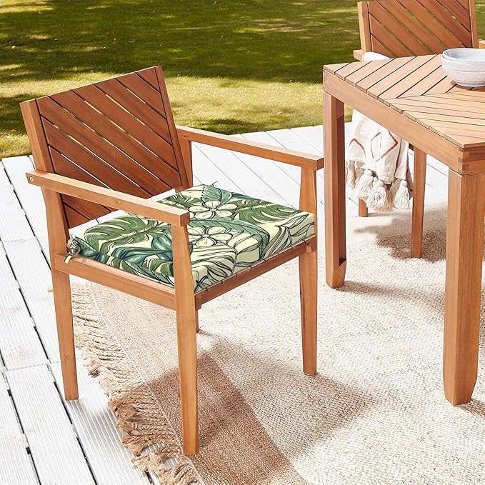 LVTXIII Outdoor Seat Cushions Seasonal Replacement Chair Cushions, Patio Chair Pads with Ties for Dining Chairs and Garden Furniture, Square Back, 18.5"x16"x2", 2 Pack, Tropical Paradise