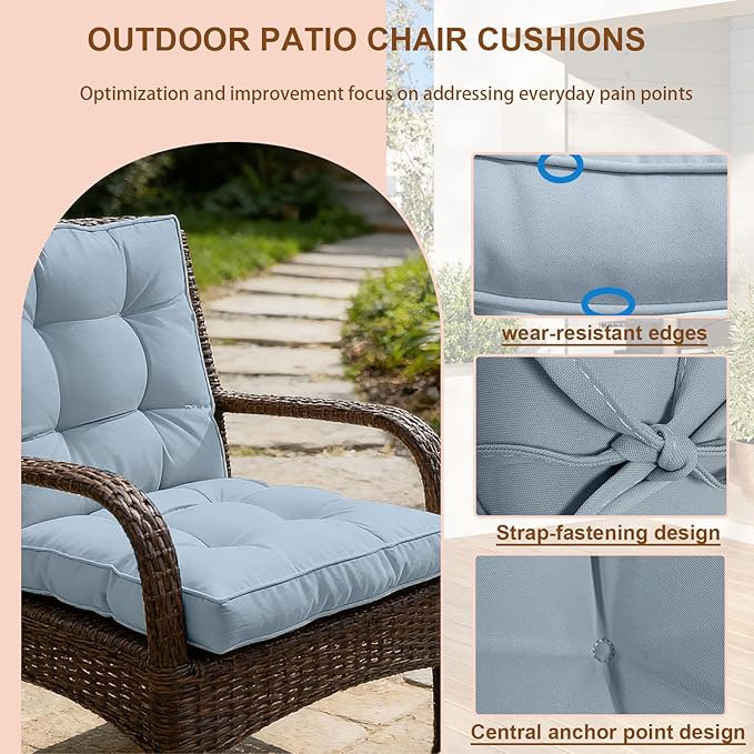 2 Piece Outdoor Patio Chair Cushions, Fade Resistant Outdoor Cushions for Patio Furniture, 6 inch Thickened Rocking Chair Cushions Set (Sky Blue, 24x24x6 inch - 2 Pieces)