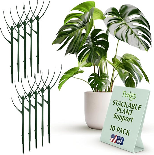Stackable Plant Support Stakes, Indoor & Outdoor Houseplant Stem Support, Garden Accessories, Trellis Alternative for Climbing & Potted Plants - Monstera (Dark Green), 10 Pack, 17" L