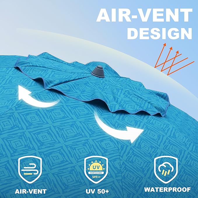 AMMSUN 7ft Heavy Duty High Wind Beach Umbrella with Sand Anchor & Tilt Sun Shelter UV 50+ Protection Outdoor Sunshade Umbrellas Carry Bag for Patio Garden Pool Backyard Teal
