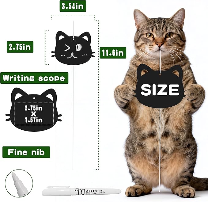 25-Pack Iron Metal Cute Cat's Head Shaped Garden Markers Weatherproof Metal Plant Labels Large Planting Seedling Stake Signs, Seedlings Herbs Vegetable Greenhouse Gifts with White Marker Pen Labels