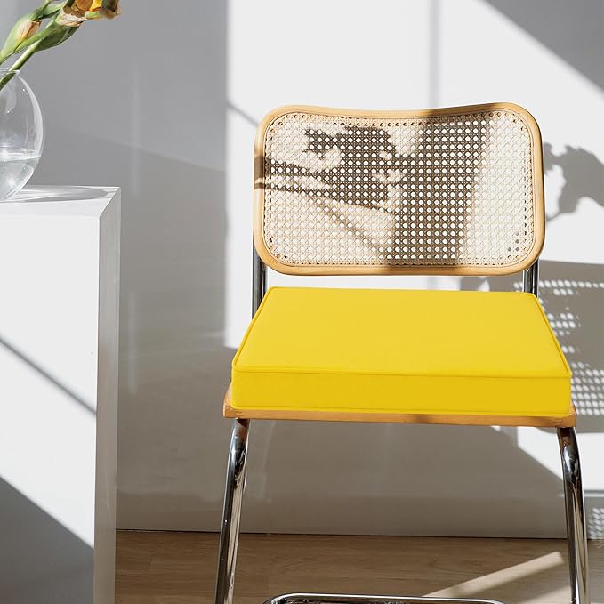 FUNHOME Indoor/Outdoor Chair Cushions Set of 2, 18 x 18 x 2.5 Inch Square Corner Outdoor Cushions for Patio Furniture,2 Packs Patio Chair Cushions with Ties-Yellow