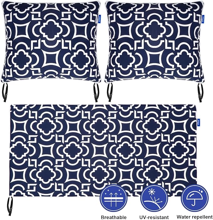 Outdoor Loveseat Cushion Set 44'' x 24'', Outdoor Cushions for Patio Furniture with Fastness Cover, Water Repellent Outdoor Seat Cushion and Couch Back Cushions for Bench, and Swing (Blue Geometry)