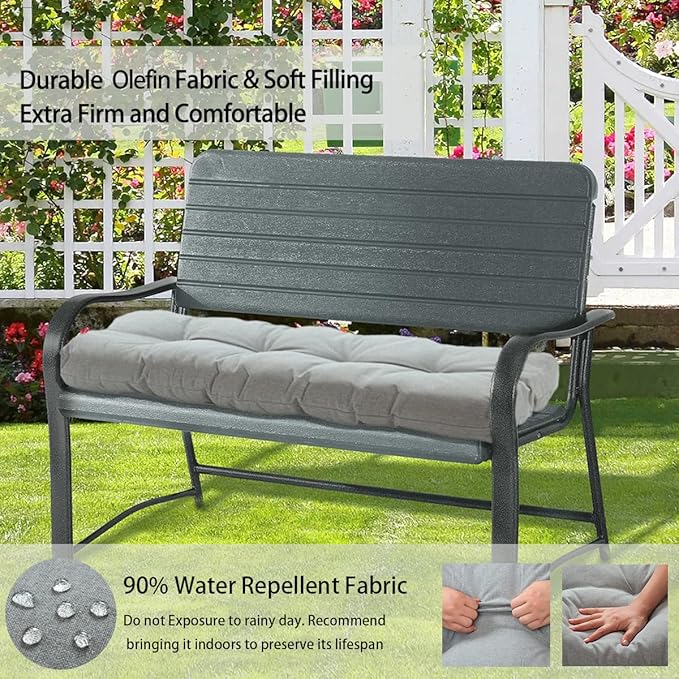 FUNHOME Outdoor Bench Cushion 45 x18 inch with Non-Slip Grips,Water Resistant Porch Swing Cushion,Bench Pillow Pads,Tufted Cushions for Patio Garden Furniture,45" Seat Cushions(Light Gray)
