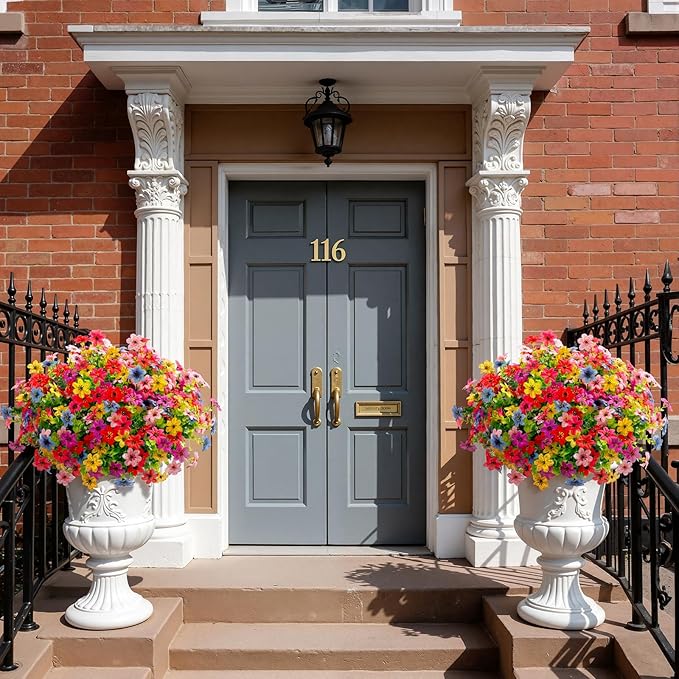 SHareconn 24 Bundles Artificial Flowers for Outdoors Spring Decoration, Fake Silk Realistic Faux Plants UV Resistant for Outside Planter Porch Patio Summer Indoor Decor, RedRosePurpleYellowPinkBlue