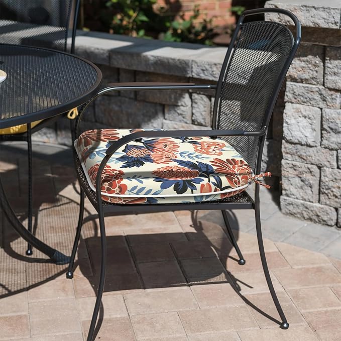 Outdoor 16"x17" Chair Pads Set of 4, Water Resistant Patio Chair Cushions with Ties, Seat Cushions for Home Garden Furniture Decoration, Red Chrysanthemum