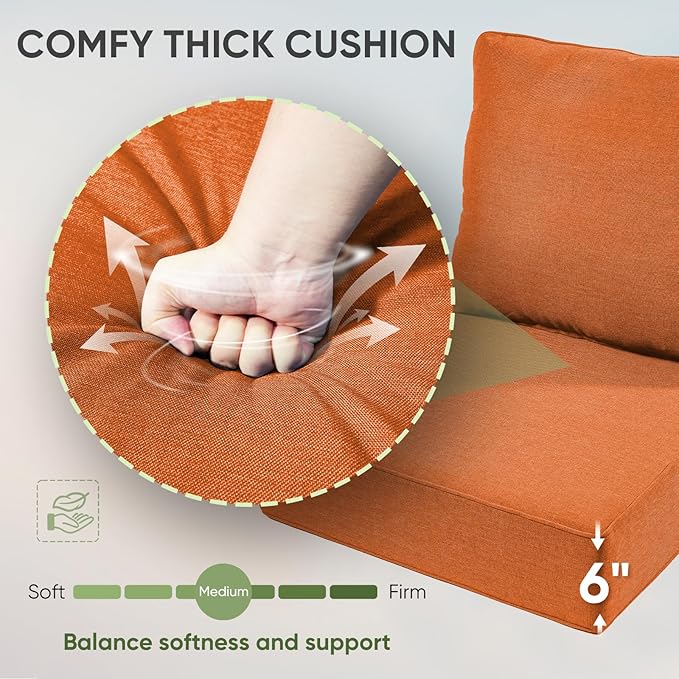Outdoor Chair Cushion Set, 24x24 Waterproof Patio Chair Cushion, 6" Thickened Seat Cushion for Outdoor Chair and Couch, Include 1 Back & 1 Seat Cushion, Thick/Orange