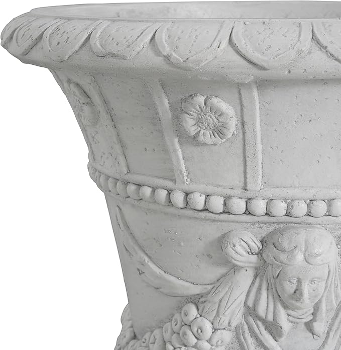 Merax 23.75'' H MGO Garden Urn Planter with Drainage Hole, Hand-Painted Outdoor & Indoor Decorative Urn, Light Grey