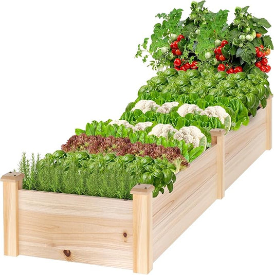 MIXC 8×2ft Wooden Horticulture Raised Garden Bed Divisible Elevated Planting Planter Box for Flowers/Vegetables/Herbs in Backyard/Patio Outdoor, Natural Wood
