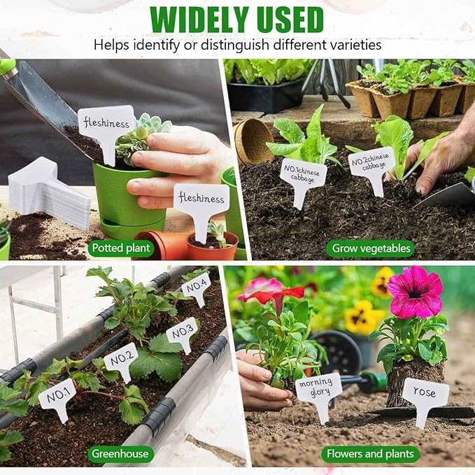 WSSROGY 240 Pcs T-Type Plastic Garden Plant Labels Tags Markers with Marker Pens for Outdoor Plants Name