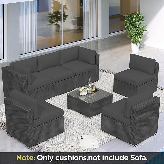 Oakcloud Oakmont Outdoor Replacement Cushions for Patio Conversation Set, Water-Resistant Cushion for Patio Furniture, 14-Piece Cushions for 6-seat Outdoor Sectional Sofa (Dark Grey)