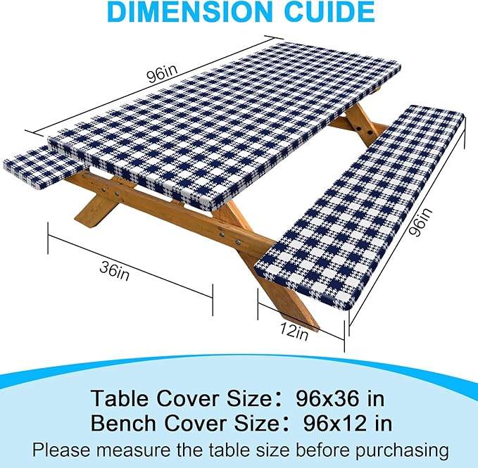Picnic Table Cover with Bench Covers Portable Table Cloth Built-in Storage Pocket Picnic Table Covers With Elastic Waterproof Camping Essentials for RV Camping