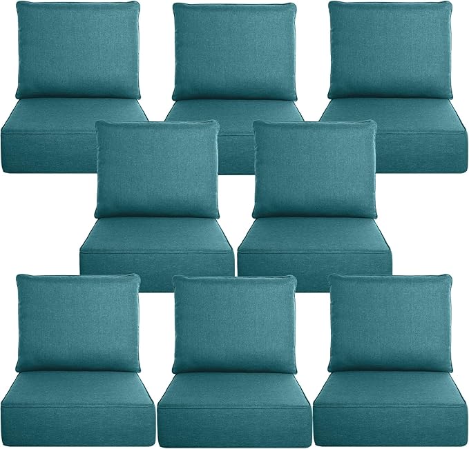 Belord Luxury 6" Thick Outdoor Cushion 8 Set - 24 x24 28D Sponge Filling Fade-Resistant Chair Cushion, Spill Proof Removable Patio Furniture Replacement Cushion for Sofa Bench Swing - Peacock Blue