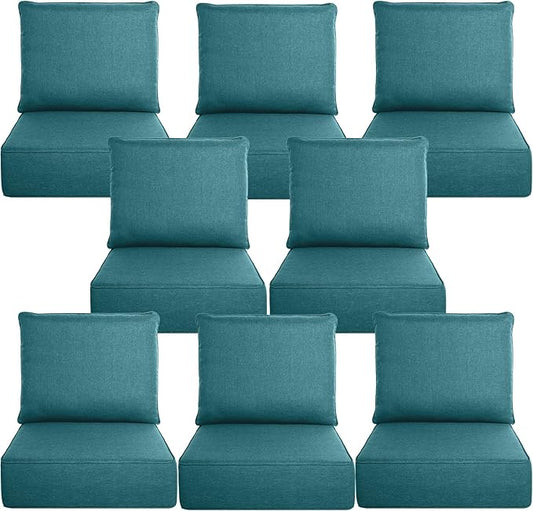 Belord Luxury 6" Thick Outdoor Cushion 8 Set - 22 x24 Inch 28D Sponge Filling Fade-Resistant Chair Cushion, Spill Proof Removable Patio Furniture Replacement Cushion for Bench Swing - Peacock Blue
