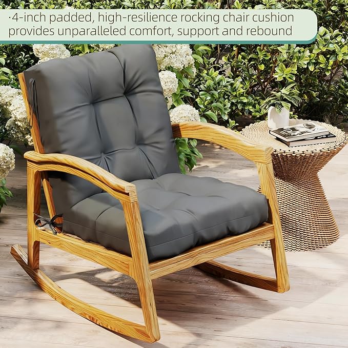 Outdoor Chair Cushions Set of 2, 42x21x4 Inch Patio Cushion for Dining/Rocking Chairs, High Back Soft Seat Pad with Ties, Indoor Outside Use, Fade-Resistant & Waterproof, Dark Gray
