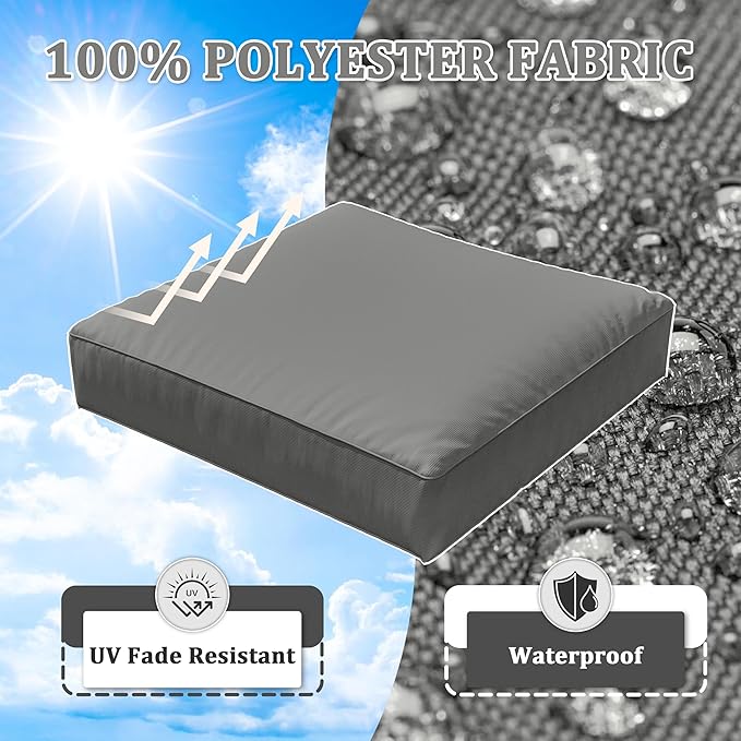 8-Piece Outdoor Cushions for Patio Furniture Thick Outdoor Chair Cushions Resilient Foam Waterproof Deep Seat Cushion Replacement for 3-Seat Sectional Sets Liner&Cover Light Grey