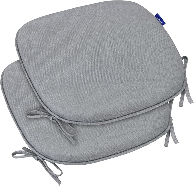 SleepMan Outdoor 17"x16" Chair Cushions with Ties Set of 2, Water Resistant All Weather U-Shape Seat Pads for Patio Garden Furniture Indoor (Set of 2, Light Grey)