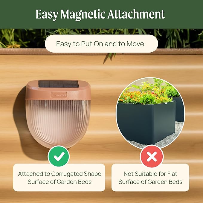 Vego garden Rippled Solar Garden Lights with Auto Sensors Magnetize Securely to Raised Beds, IPX4 Waterproof Outdoor LED Light for Patio & Yard Terra Cotta, 4 Pack