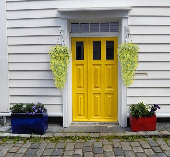 RECUTMS Artificial Hanging Vines 4 Pcs Fake Hanging Plants Faux Plastic Vines Leaves Wall Hanging Flowers for Spring Indoor Outdoor Home Bedroom Apartment Decoration(Yellow)