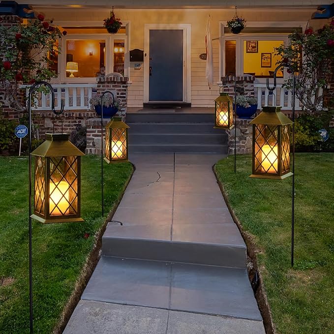 TAKE ME 14" Solar Lanterns Outdoor Waterproof Garden Lanterns Large Flickering Flameless Candle Mission Lights for Table,Outdoor,Party Mothers Day Gifts ( 2 Packs Brush-Painted Antique Bronze Color)