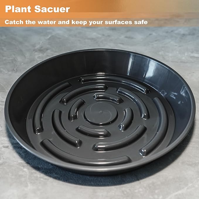10 Packs Plant Saucer Pot Tray, 6 8 10 inch Flower Planter Saucers and Drip Trays, Plastic Flower Planter Saucers for Indoors Outdoors, Heavy Durable Plant Plate Water Catcher, Black