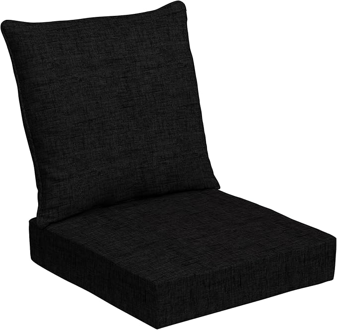 Arden 24x24 Outdoor Deep Seat Cushion Set – Fade-Resistant, Weather-Resistant Outdoor Patio Replacement Cushions Black Leala