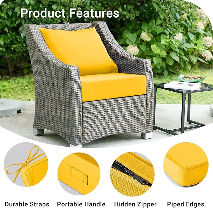 Outdoor Cushions for Patio Furniture,Outdoor Seat Cushion Set 24 x 24 x 4 Inch,Waterproof & Fade Resistant Outdoor Chair Cushions,Deep Patio Chair Cushion with Removable Cover,Yellow