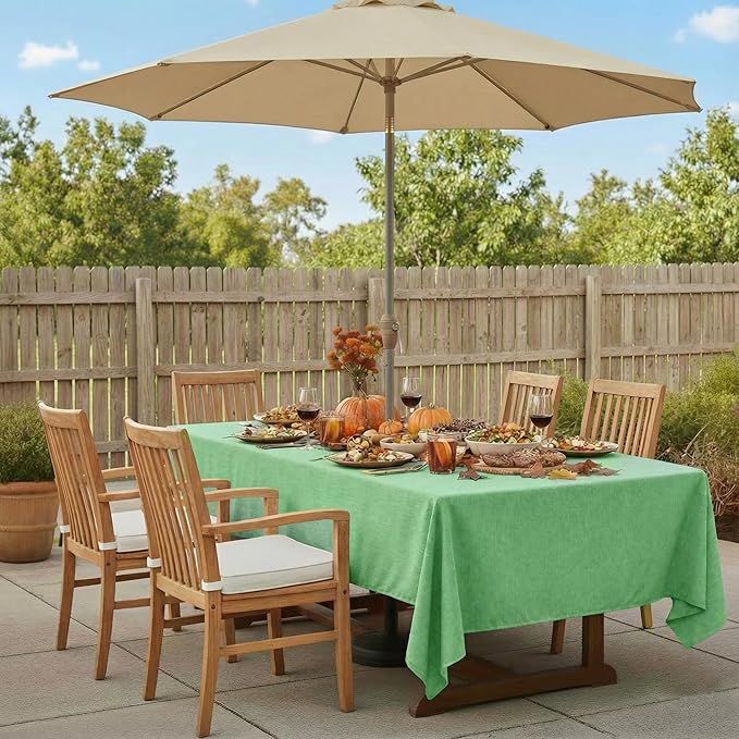 Outdoor Tablecloth Wrinkle-Free Stain Resistant Waterproof Polyester Fabric Table Cover with Zipper Umbrella Hole for Picnic/Party/Dinner/Patio Garden(60×84inch,Zippered,Kelly Green)