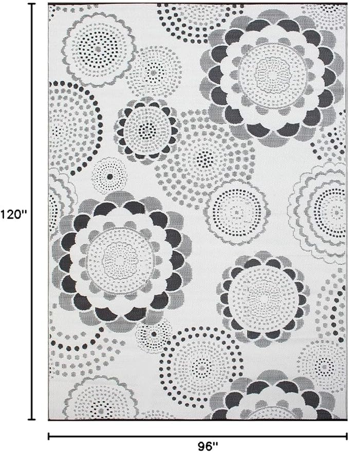 Reversible Outdoor/Indoor Plastic Rug,Easy to Clean and Fold,Perfect for Garden, Patio, Picnic, Decking-（Grey，8x10Ft）
