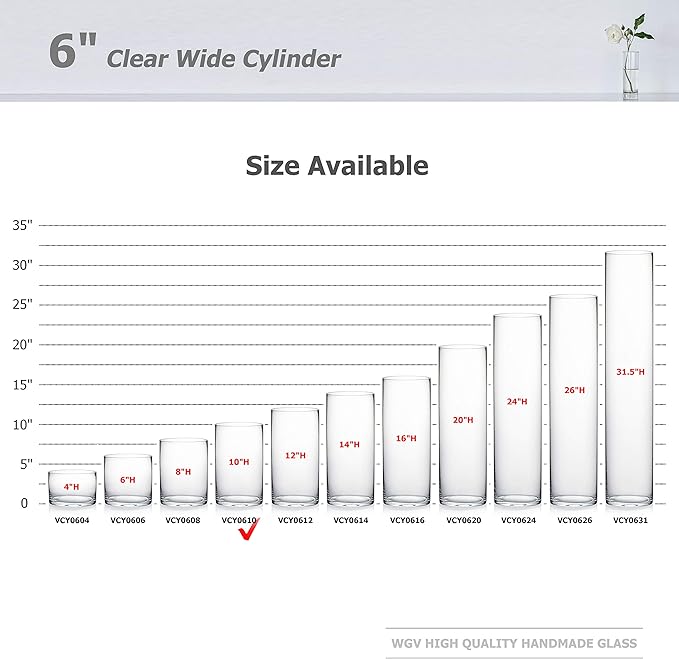 WGV Cylinder Vase, Width 6", Height 10", Clear Glass Container Terrarium Candle Holder for Wedding Centerpiece, Party Event, Home Office Decor, 1 Piece
