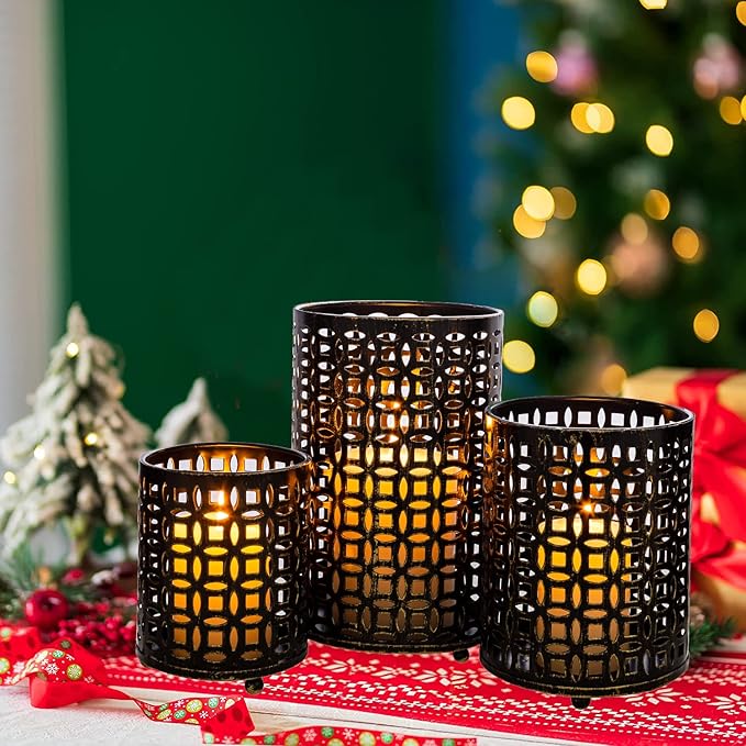 Metal Candle Holders Set of 3, Decorative Tealight Candle Holder Sets, Candlestick for Pillar Vintage Style Perfect for Tabletop Centerpieces Home Decor Wedding Parties Events