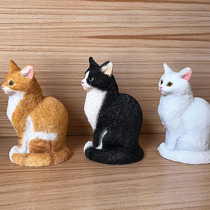 Outdoor Garden Decorations, Resin Statue of Cute Cat for Patio, Yard, Pathway, 6 Pieces (Black)