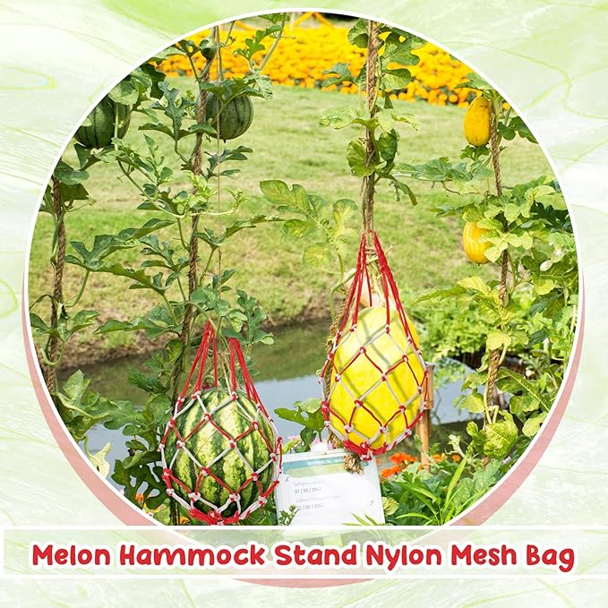 Nuenen 6 Pcs Watermelon Net Melon Hammock Melon Cradle Plant and Garden Supports Pumpkin Support Hanging Bag Protects Watermelons, Honeydew, Squash, Cantaloupes (Red, White)