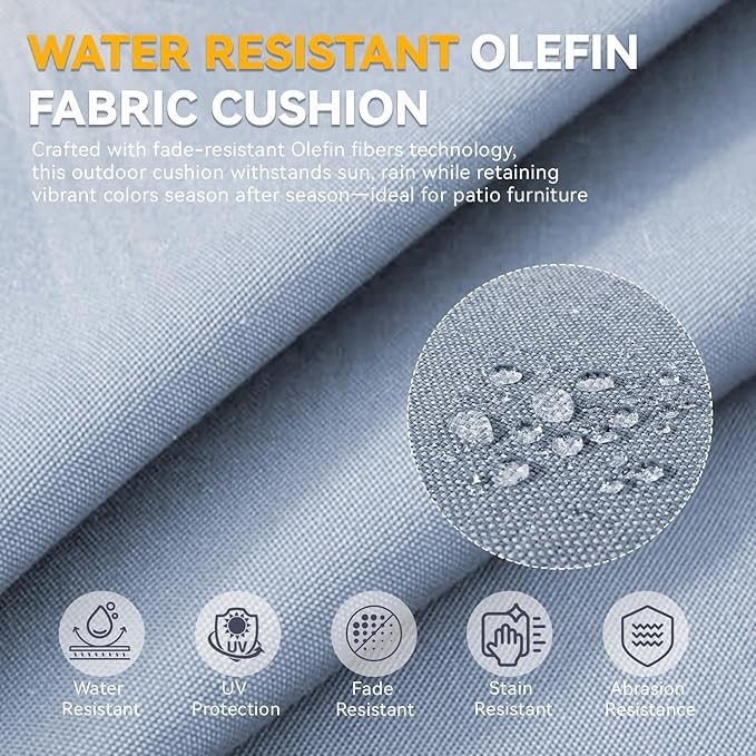 Outdoor Cushion Set for Patio Furniture, UV Resistant, Water Resistant - 6 Inch Thick Dual Layer Back Support Cushions– 24x24 Inch Patio Seat Covers for Chair/Sofa/Couch | Baby Blue | 3-Pack |
